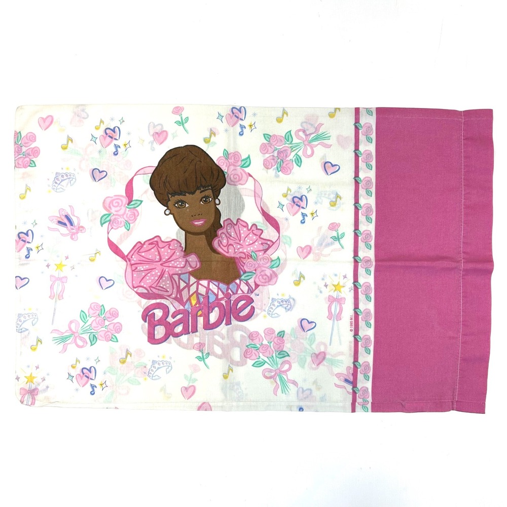 Vintage 1995 Barbie Christie Pillowcase Pink Roses Hearts The Bibb Company USA